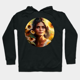 Beautiful feminine Portrait & flowers, Abstract Mexican Girl painting,  pretty woman Hoodie